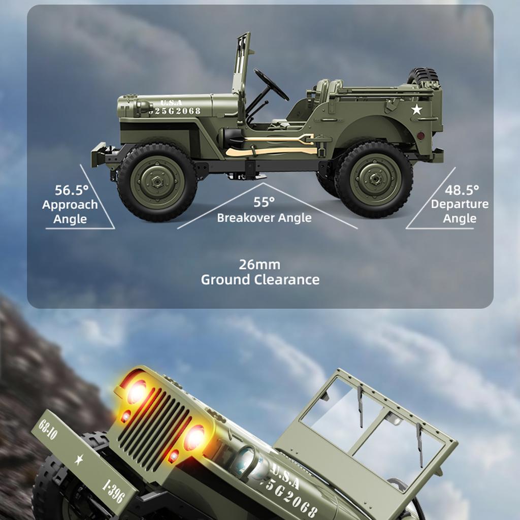 Remote Control Car, 2.4Ghz 4WD Off Road Rock Crawler Vehicle with Lights Canvas Cover, 1:10 All