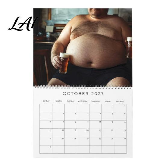 Office Gag Present for Colleagues 2027 Beer Bellies Wall Calendar Funny Men Photo Monthly Planner with Coil Humorous Gift Binding Home Bar