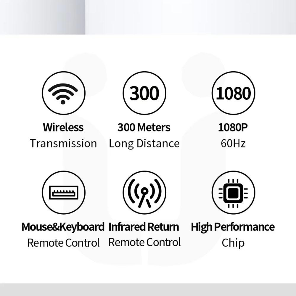 5.8G 300M Wireless HDMI-compatible Video Extender,1TX 4RX KVM Transmitter Receiver,4K 1080P IR Loop-Out for PC Laptop Projector Screen Display