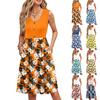 Женские летние платья с принтом, без рукавов, повседневные, свободные, расклешенные, на пуговицах, миди-сарафан с карманами