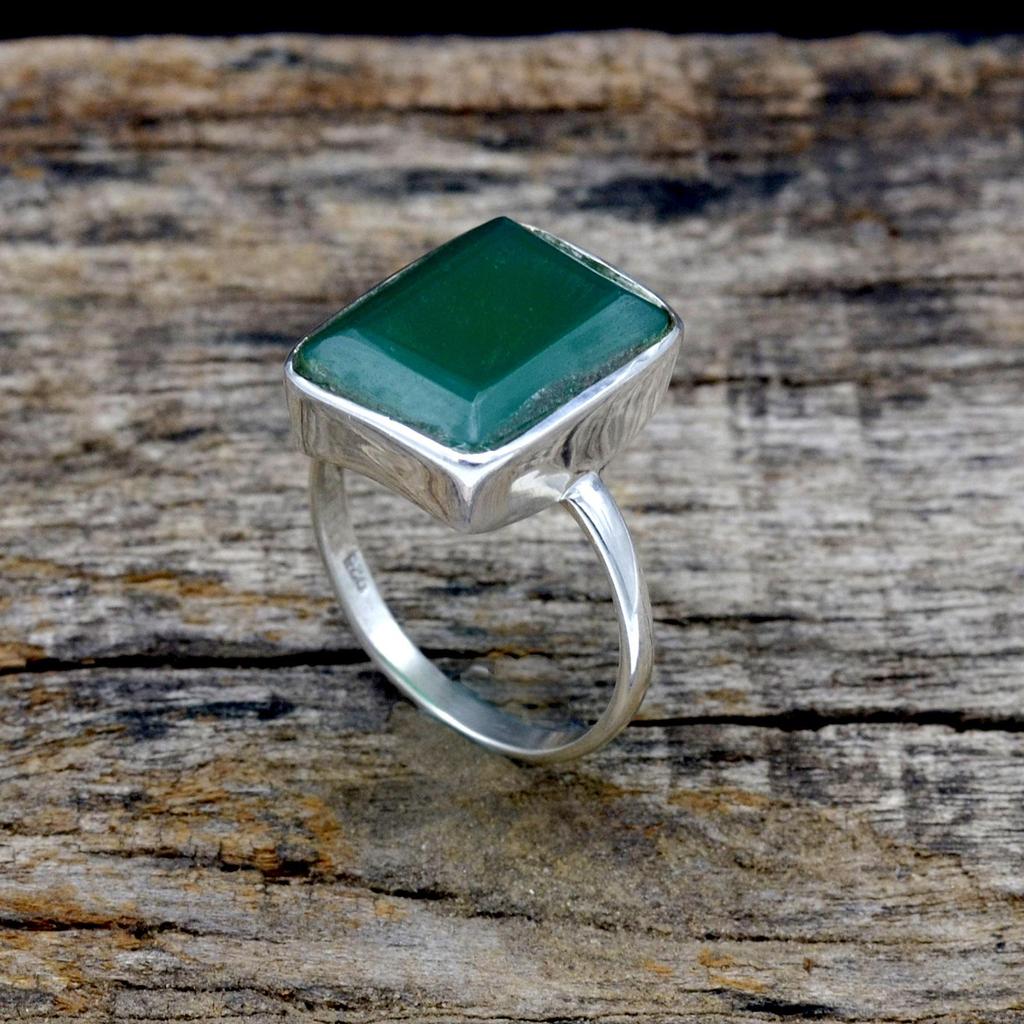 Кольцо из стерлингового серебра 925 пробы с зеленым ониксом, женское кольцо ручной работы в стиле бохо с драгоценным камнем оникс