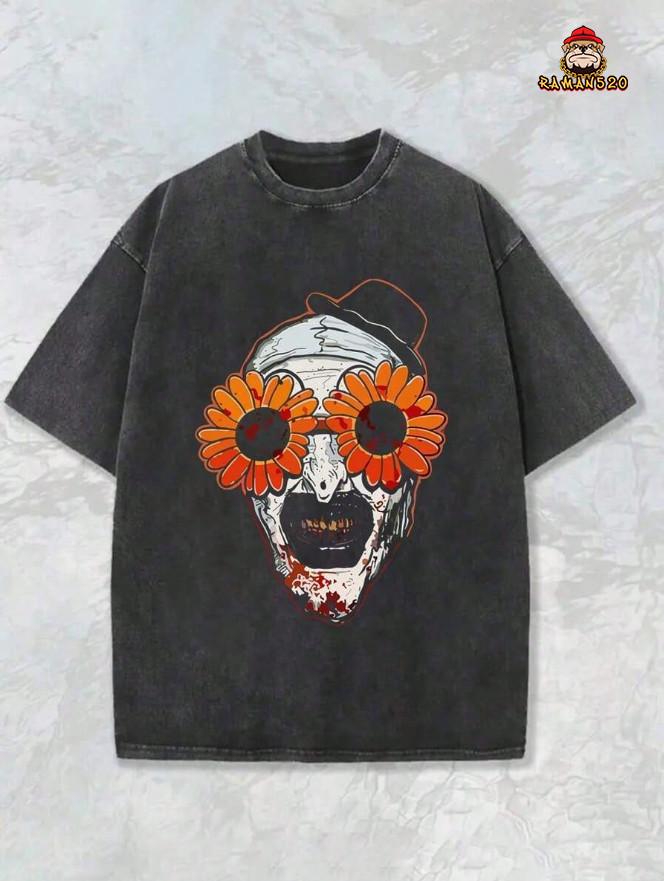 Графическая футболка унисекс оверсайз Streetwear Хэллоуин с изображением черепа и подсолнуха