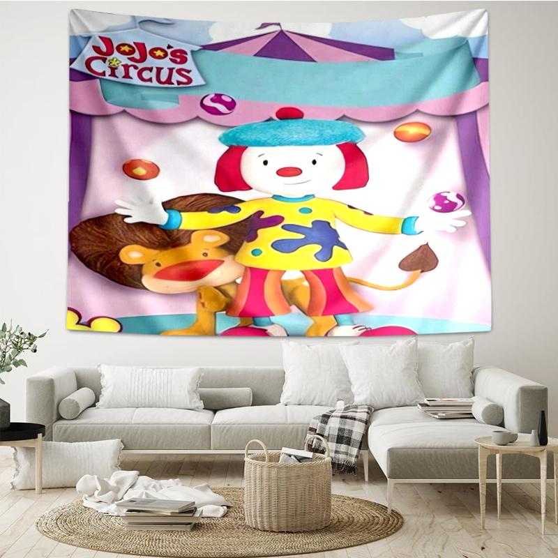 JoJo's Circus Print Tapestry, Backdrop, Easy Setup, Ideal for Bedroom, Office & Living Room, with Aesthetic Wall Hanging Decor.