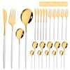 24Pcs Cutlery Stainless Steel Tableware Mirror White Gold Dinnerware Set Western Knife Fork Spoon Flatware Kitchen Silverware