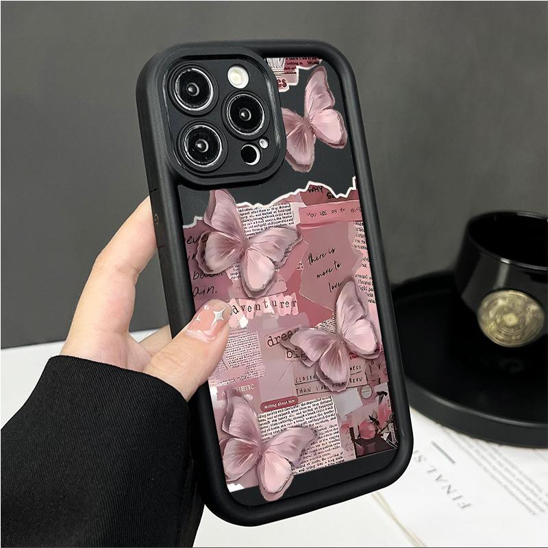 Модный розовый чехол для телефона с дизайном бабочки, подходит для iPhone 17 16 15 14 13 12 11 Pro/Max/Plus, противоударный и защищающий от падений, задняя крышка