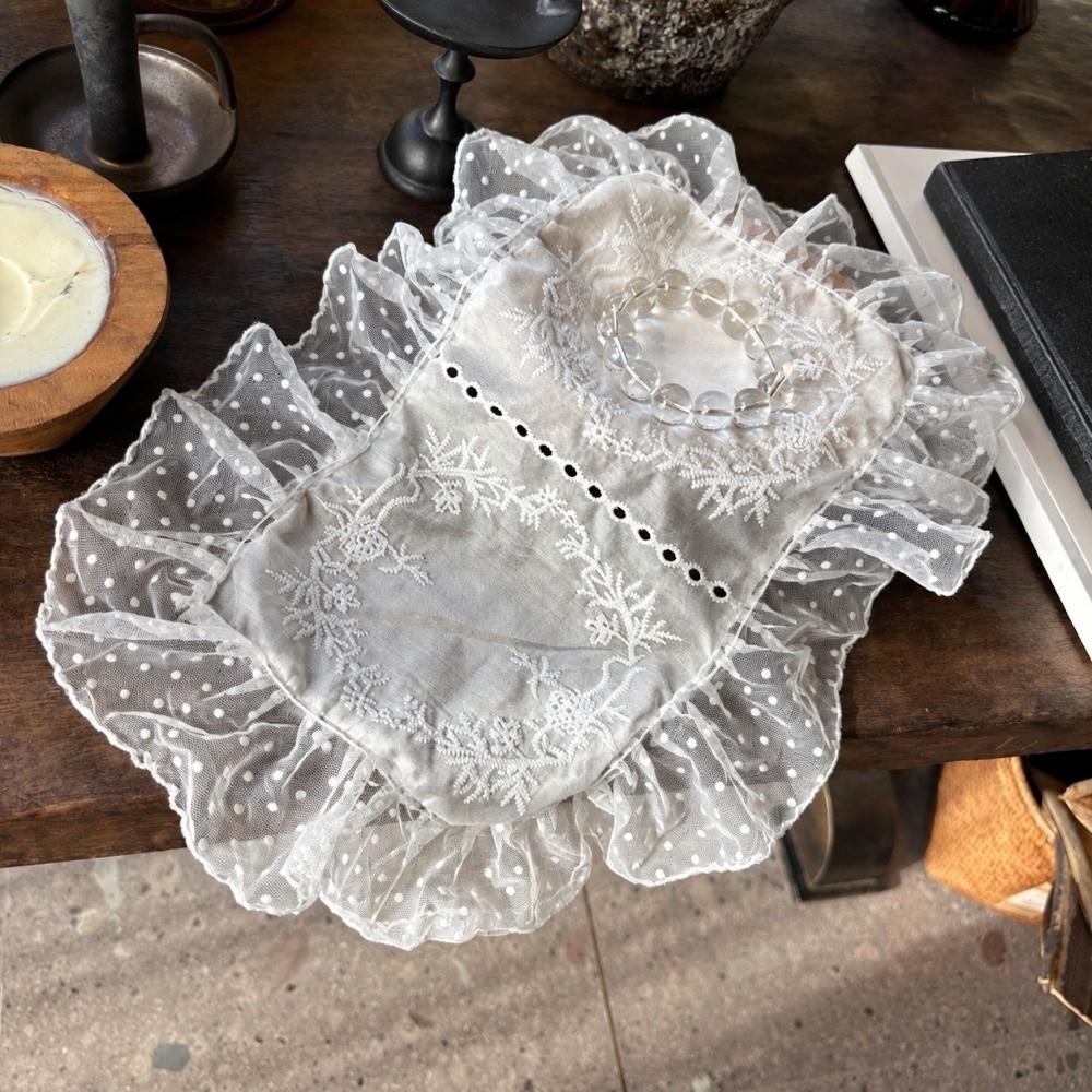 Flower Embroidered Lace Placemats Ruffles Coasters Retro Table Cup Mat Table Decor