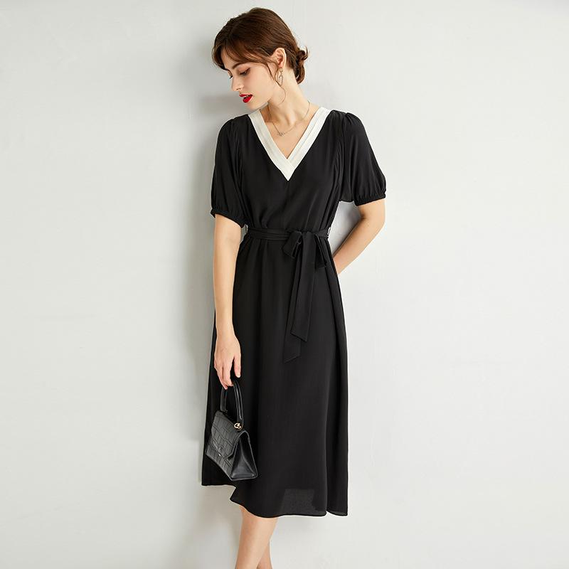 YYFS Women's Fashion Summer Solid Color Print Short Sleeve V-Neck Casual Dresses