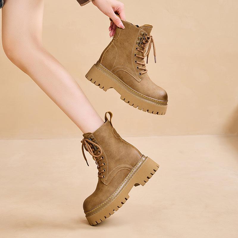 2025 Women's Retro Western Cowboy Martin Boots: Thick-Soled, Height-Increasing Low-Top for Spring & Autumn