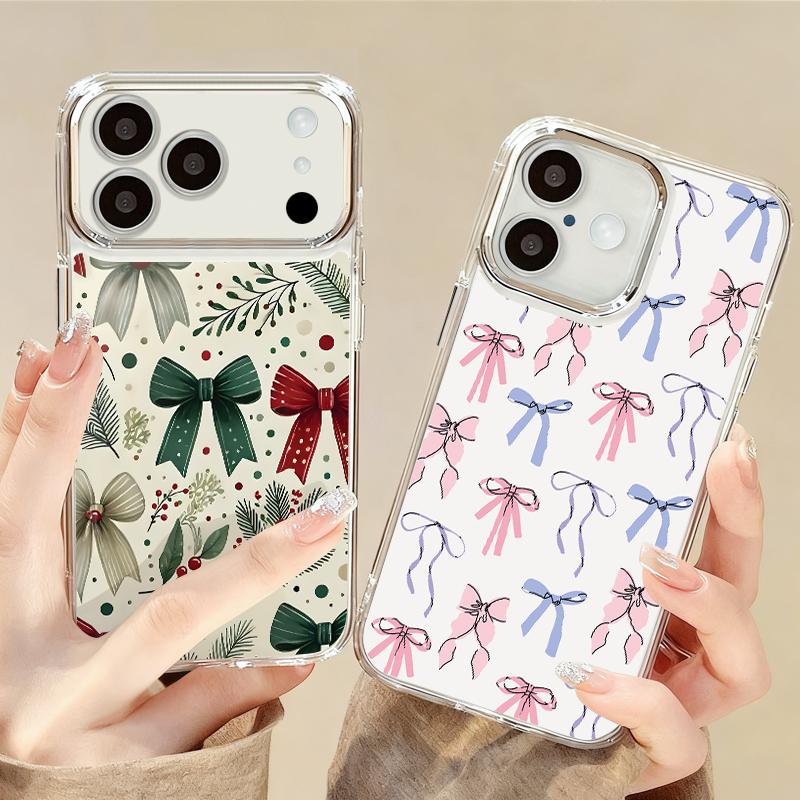 Чехол со стильным узором из разноцветных бантиков для iPhone 17 Pro Max iPhone 16 15 14 13 Pro Max 11 17e 16e Покрытие Рамка для камеры Прозрачная Мягкая Силиконовая Задняя Крышка