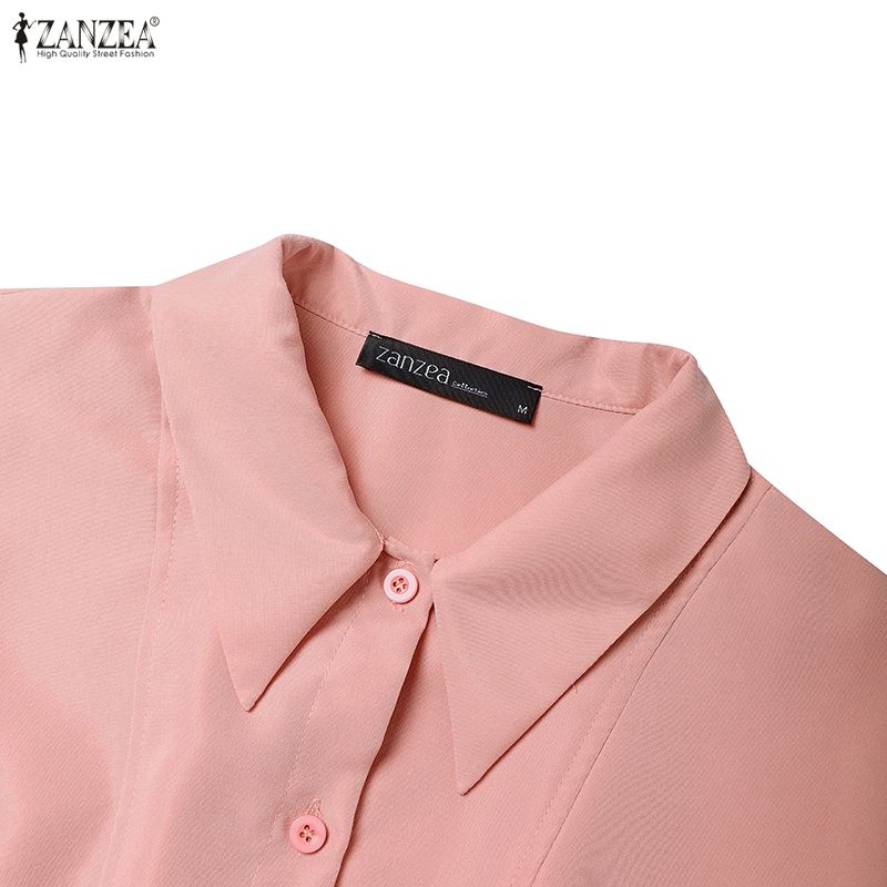 ZANZEA Женское повседневное платье с отложным воротником, свободное, с длинным рукавом, весенне-осеннее