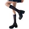 Japanese Lolita Lace Knee High Socks Womens Sweet Love Heart Striped Jacquard Patterned Stockings Hollow Out Sheer Mesh Kawaii