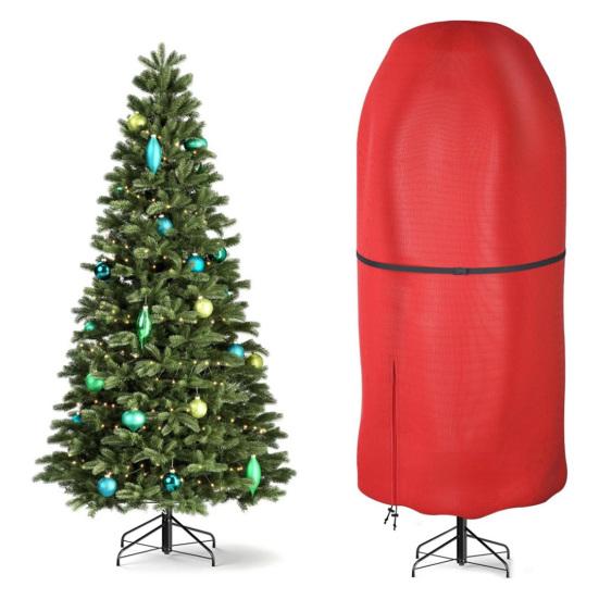 Upright Christmas Tree Cover Tear Resistant Xmas Tree Storage Cover with Drawstring Zippered Dustproof Storage Bag for 5Ft or 9Ft Standing Artificial