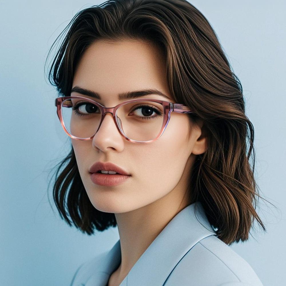 TR glasses large frame glasses frame cat eye full frame black anti-blue light discoloration flat mirror spot