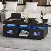 100x50x43cm Black High-Gloss Coffee Table, with LED Lights Controllable, Mobile App, Living Room Table with Cabinet, Sofa Table with Charging Port And