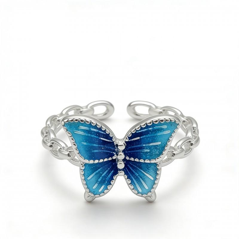 Adjustable Butterfly Ring Women Men Vintage Enamel Copper Jewelry Retro Open Band Statement Piece