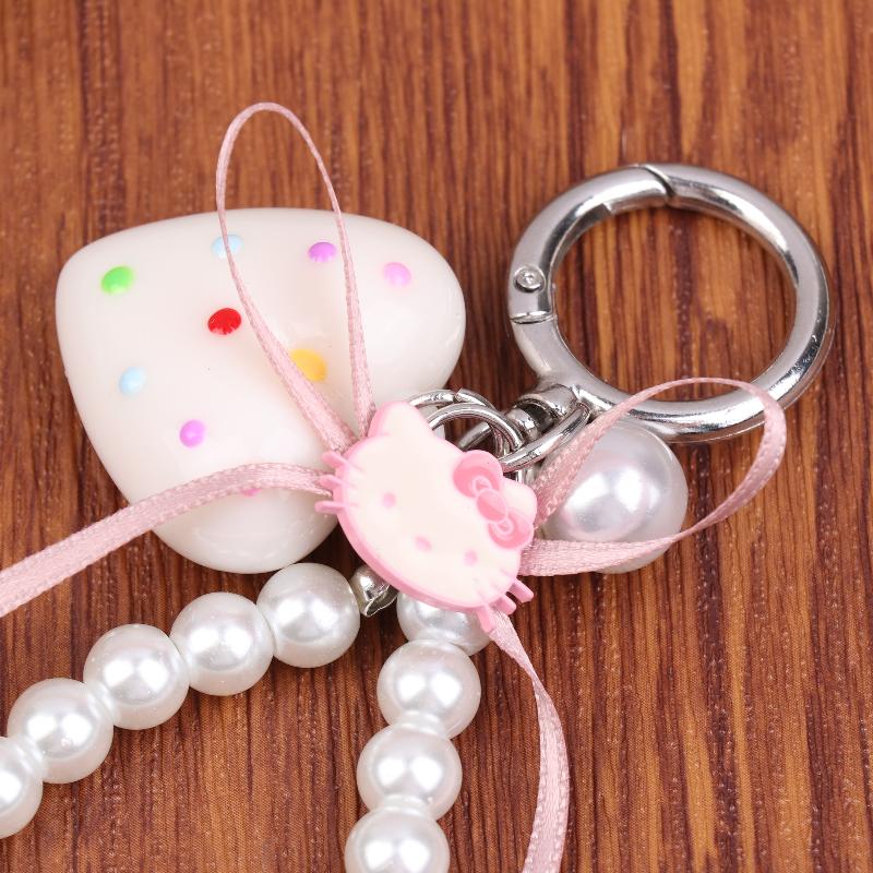 Y2K Aesthetic Pearl Bow Hello Kitty Keychain Pendant Trendy Cute Sweet Kt Cat Keyring Bag Charms Key Holder For Girls Gift