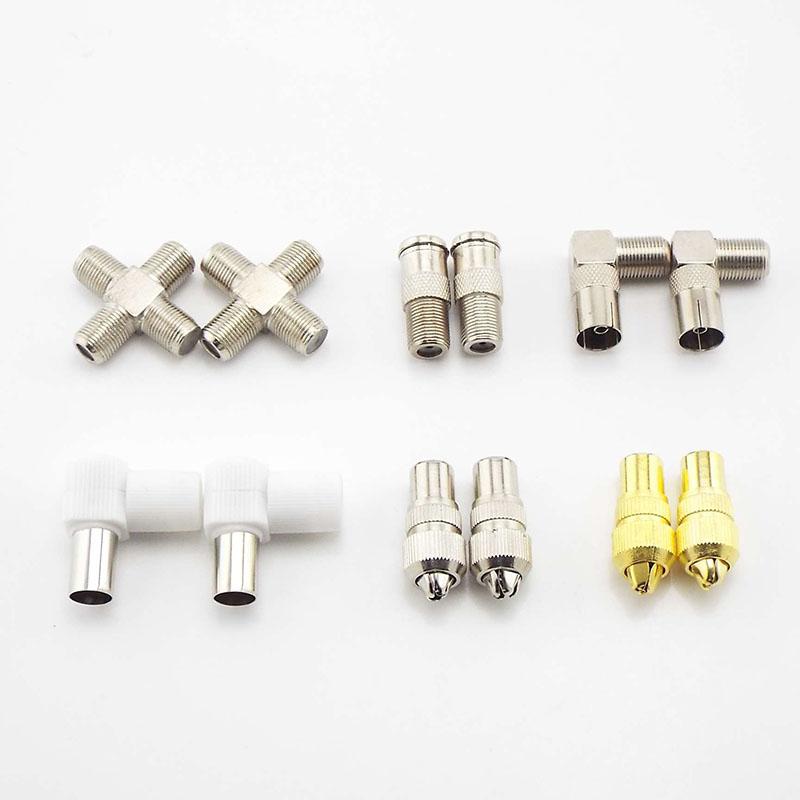 2 шт. RF штекер-мама к телевизору Мужской/гнездовой разъем-адаптер коаксиальный 90 градусов под прямым углом/прямой ТВ/F TV SAT F-TYPE