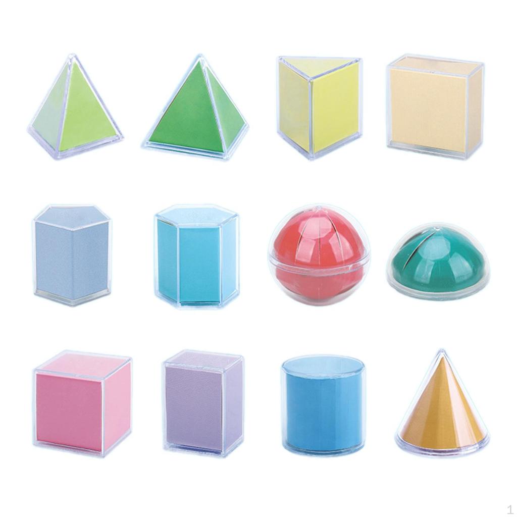 12x Geometric Shapes Blocks Learning Toys 3D Solids Pattern for Elementary Home