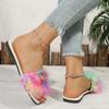 Fashion Hot Sale Women's Shoes 2025 Open Toe Women's Slippers Plus Size Daily Slippers Women Square Toe Feather Flat with Female Sandals
