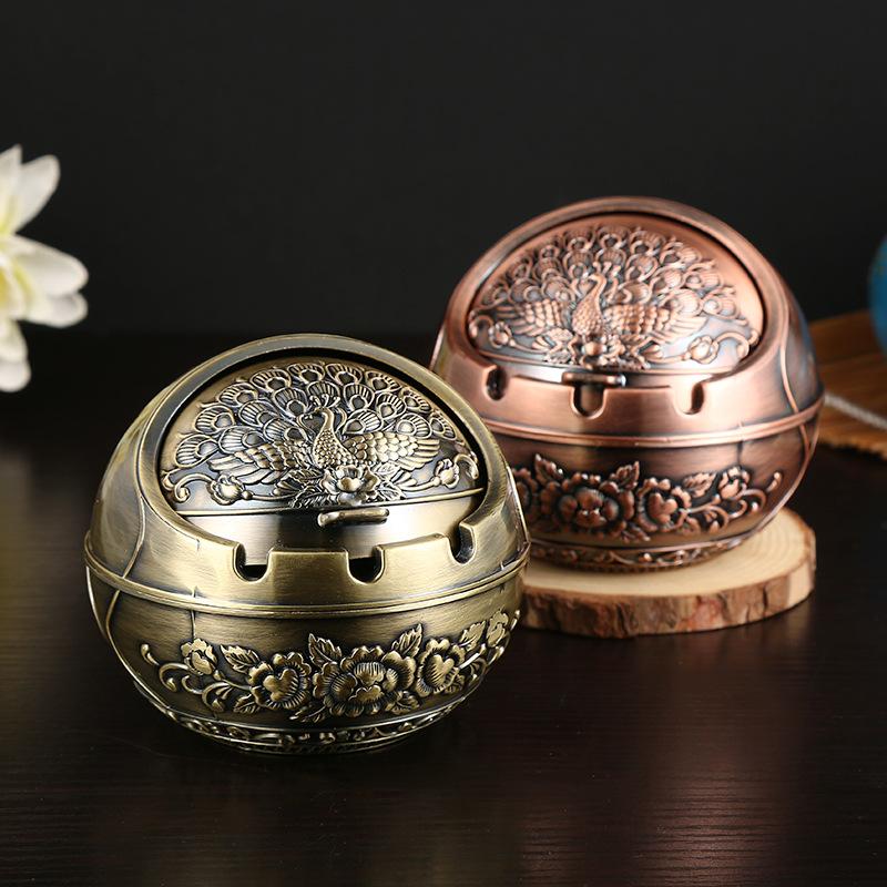 Windproof Ashtray Creative Personality Trendy Metal Cover Fall Prevention Home Living Room Round Ashtray