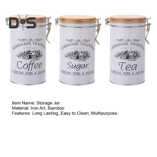 3Pcs Coffee Sugar Canisters Set Large Capacity Easy To Clean Multipurpose Metal Tea Coffee Sugar Jars with Airtight Sealed Bamboo Lid