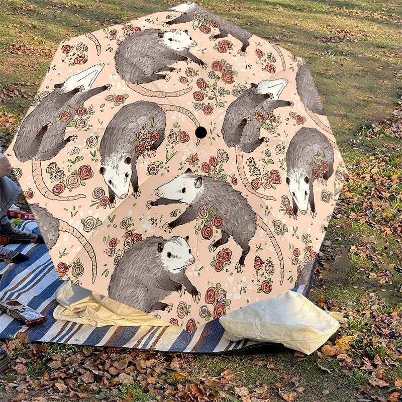 1PC Possums Flowers Umbrella-8-Rib Reinforced Portable Folding Travel Suitable for All Seasons Outdoor Daily Use  -J0418