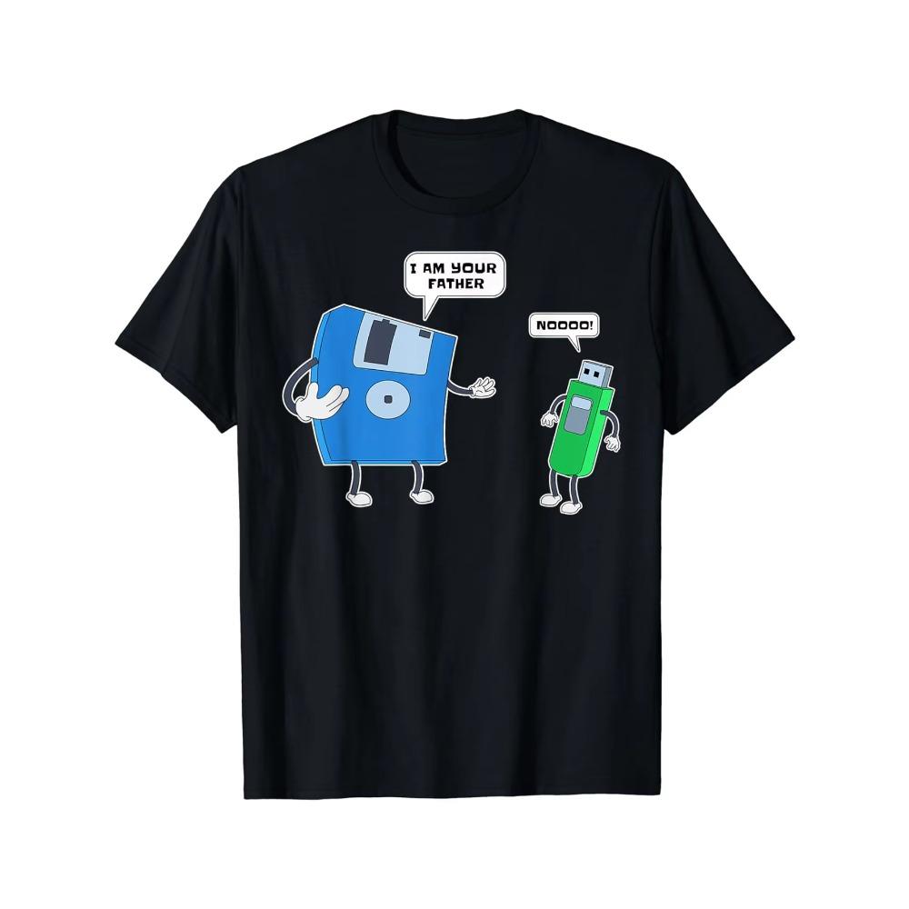 Unisexs Summer Cotton Fashion Sports and Leisure Loose Floppy Disk Engineer Graphic Printed Round Neck Short Sleeve Tshirt Cotton