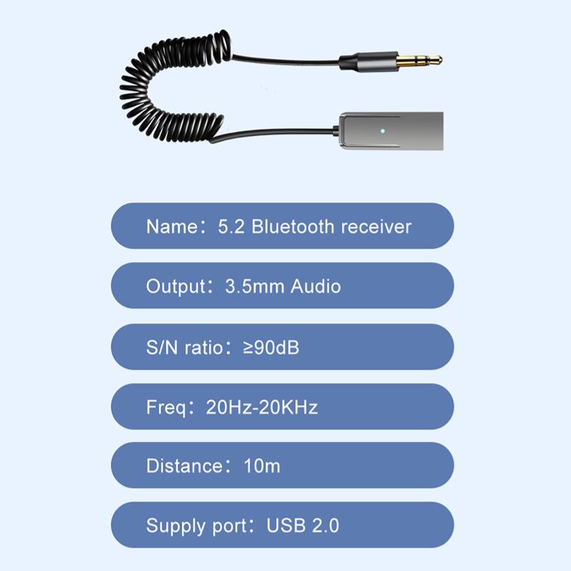 Автомобильный адаптер Aux Bluetooth 5,2 с разъемом USB на разъем 3,5 мм, аудиоключ, приемник BT, передатчик, комплект громкой связи для автоматического беспроводного динамика, музыкального плеера