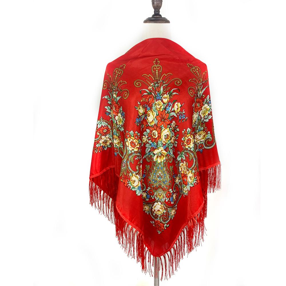 130*130Cm Luxury Floral Print Russian Square Scarf Women Fringed Bandana Scarves Pareo Lady Headband Scarves Babushka Head Wraps