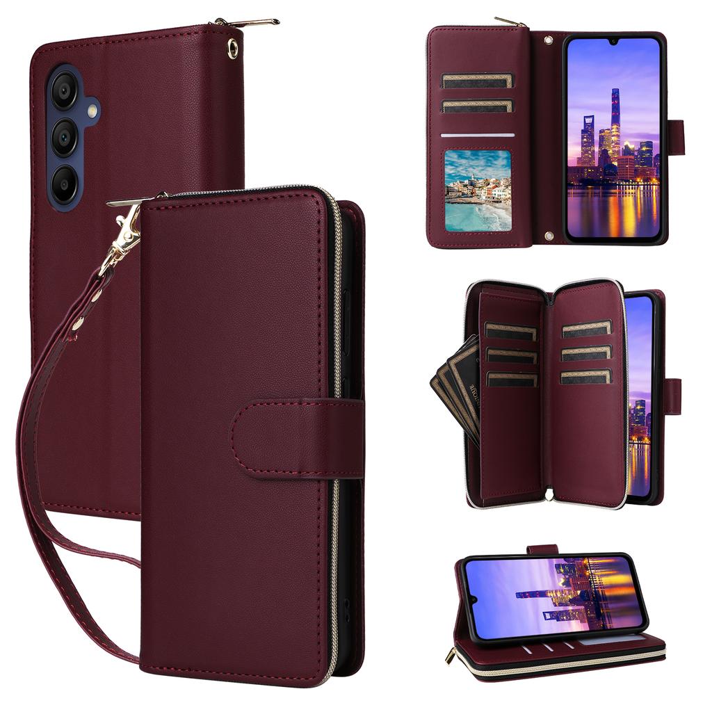 R20 For Samsung Galaxy A16 5G/A16 4G Case Zipper Pocket PU Leather Cover with 9 Card Slots