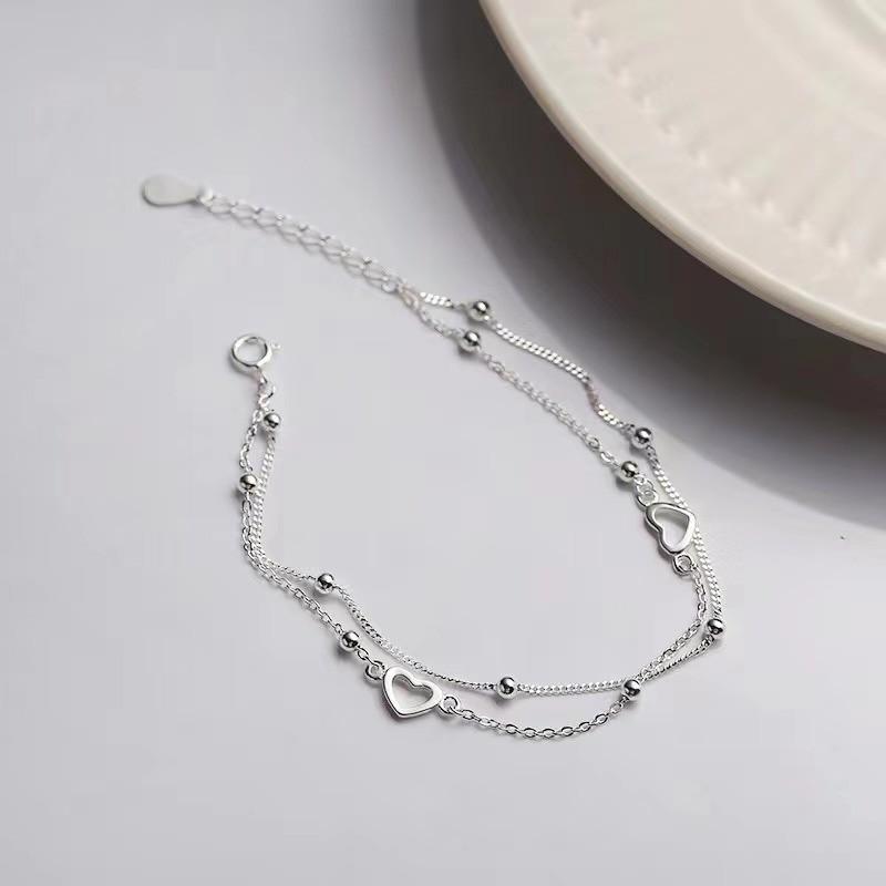 925 Sterling Silver Double Love Heart Hollow Round Beads Bracelet Female Fashion Romantic Jewelry Classic Adjustable Gifts