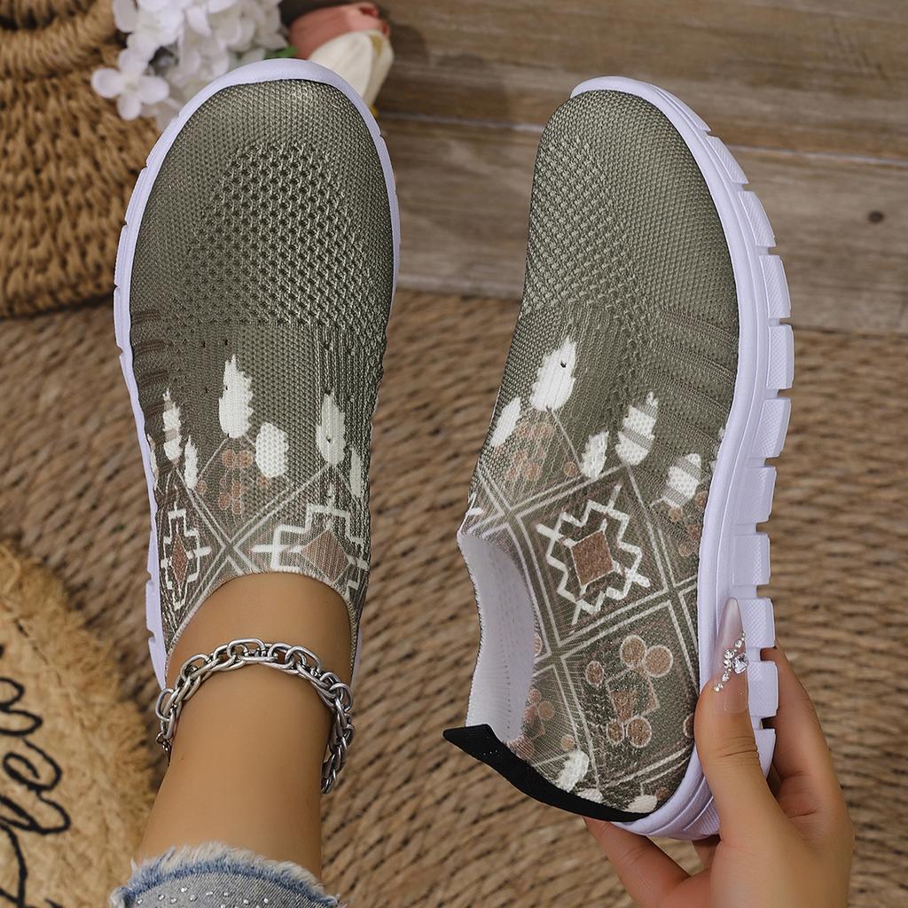 Fashion Women Sneakers Knitted Mesh Breathable Sneakers Women Fashionable Lightweight Lace Up Shoes Trendy Walking Flat Shoes Women