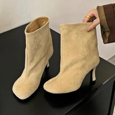 Осенне-зимние ботильоны с круглым носком, женские ретро-дизайнерские современные ботинки, женские уличные модные высокие каблуки, короткие ботинки