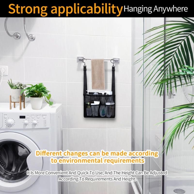 Pack of 2 Adjustable Hanging Meshes Bath Storage Bags Breathable Fabric No Tools Installation for Bathroom Organization