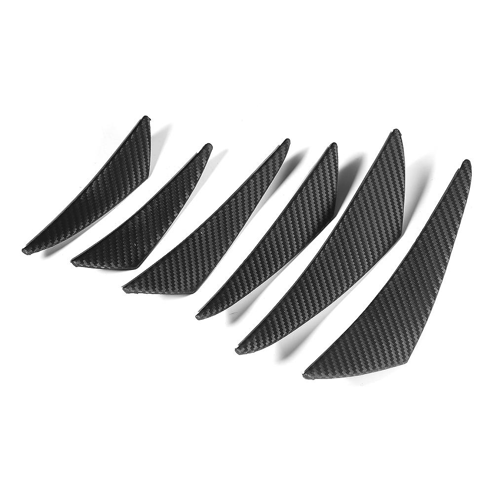 6pcs Carbon Fiber Texture Car Bumper Fin Canard Splitter Diffuser Valence Spoiler Lip