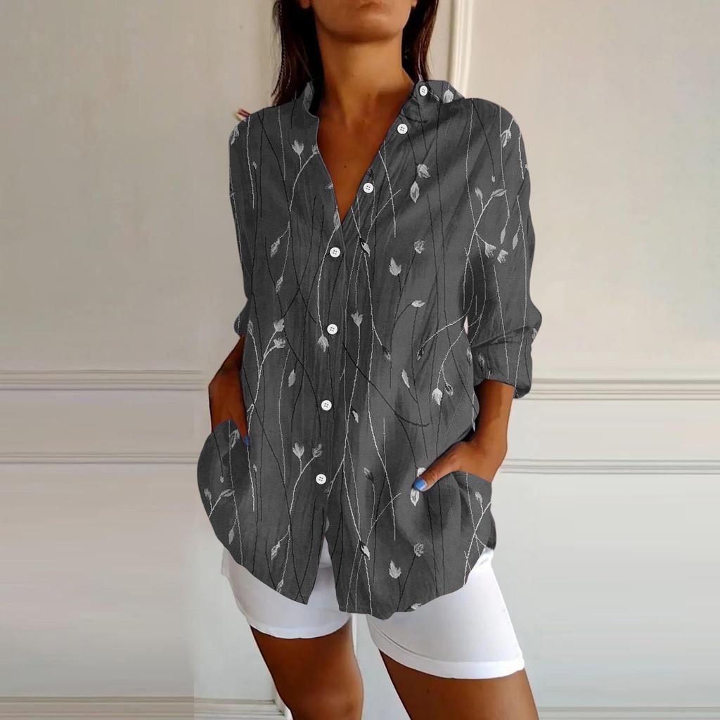 Womens Button Down Shirts Cotton Linen Long Sleeve Dress Shirts Casual Summer Tops Work Blouses