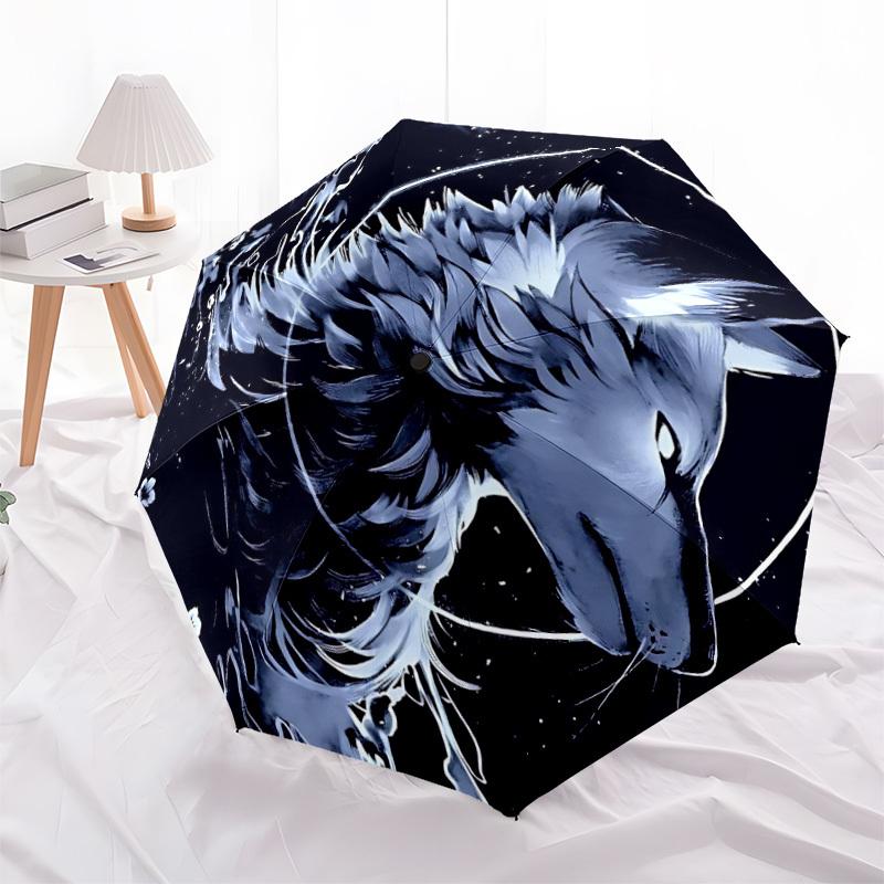 1pc Wolf Moon Automatic Open/Close Umbrella with One-Touch Button, Compact Folding Canopy, Sturdy 8-Rib Windproof Design S27