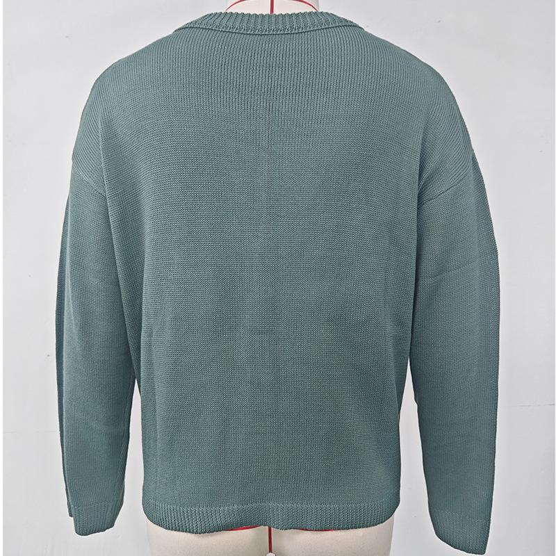 Осенне-зимний женский свободный однотонный вязаный свитер с круглым вырезом