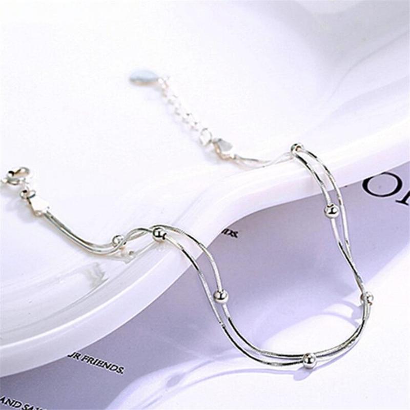 New Simple Beads Double Layer Mini Transfer Beads 925 Sterling Silver Jewelry Personality Snake Bone Chain Bracelets Sb176