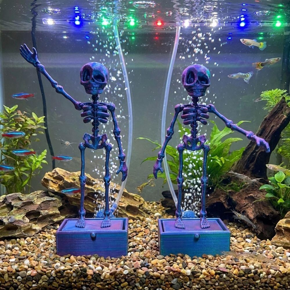 Glow in Dark Fish Tank Dance Skull Bubbler Movable Skeleton Fish Tank Bubbler Gag Gift