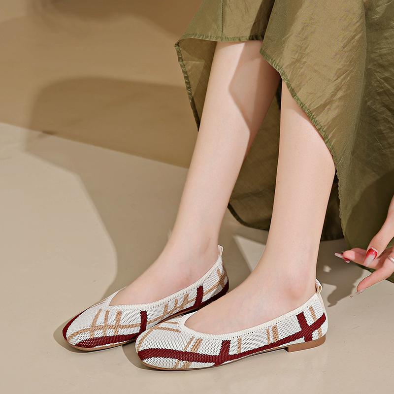 Fashion 2024 Spring and Autumn New Knitted Flats, Women's Mesh Loafers, Stretch Ballet Flats, Dress Shoes, Comfortable Ballet Flats