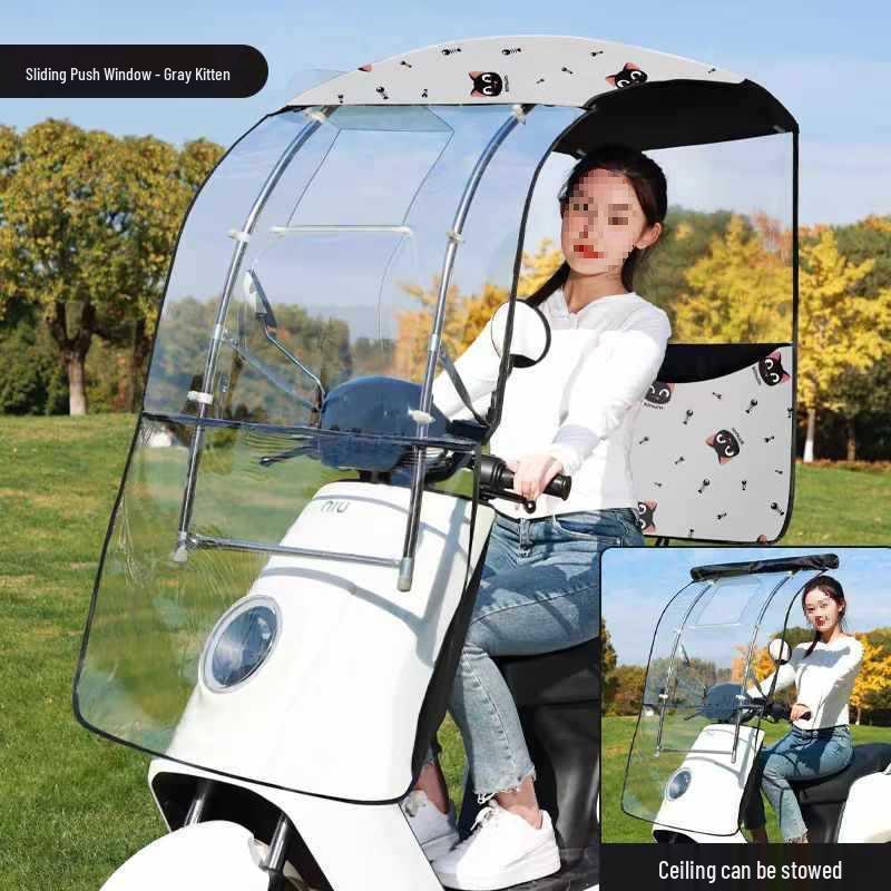 Съемный складной тент для электромобиля: Выдвижной солнцезащитный козырек, ветро- и дождезащитный для педальных мотоциклов.