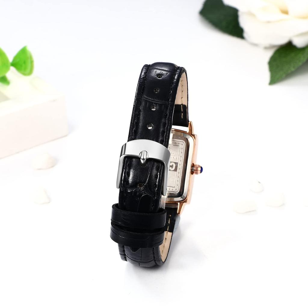 Watch Leather Leather Belt Roman Alphabet Analog Display Calendar 3ATM Waterproof Square Popular Antique Watch Business Casual Black Birthday