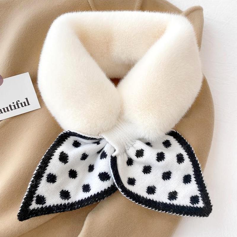 1PC Furry Scarf Cold-proof Faux Fur Outdoor Windproof Soft Shawl Super Soft Plush Scarves Polka Dot Winter Warm