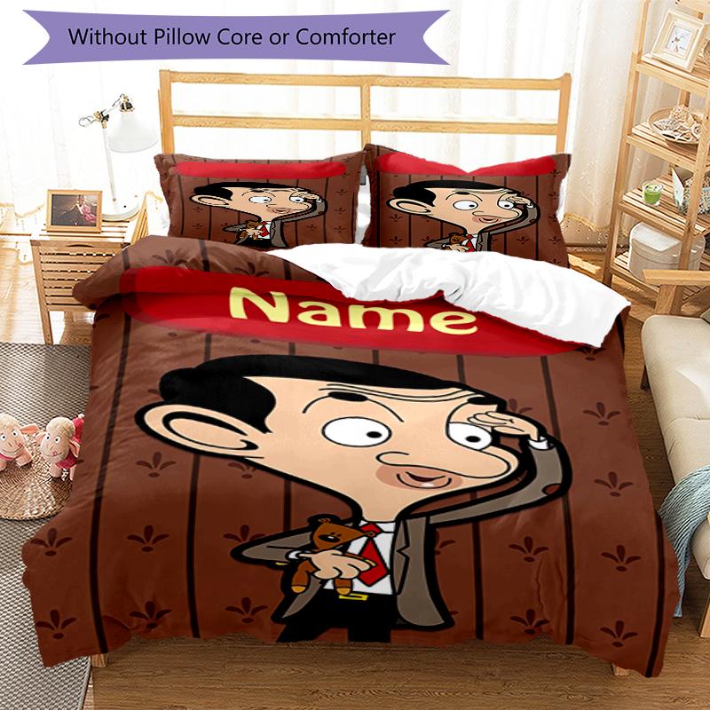 3pcs Custom Name Mr. Bean Bedding Set Duvet Cover Closure Includes 1 Duvet Cover & 2 Pillowcases, Soft and Comfortable for All Seasons.