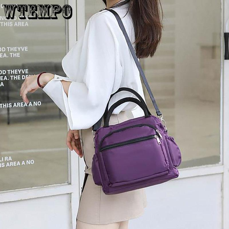 WTEMPO Женские повседневные сумки на одно плечо, женские однотонные сумки Bento большой емкости на молнии с несколькими карманами, холщовая сумка