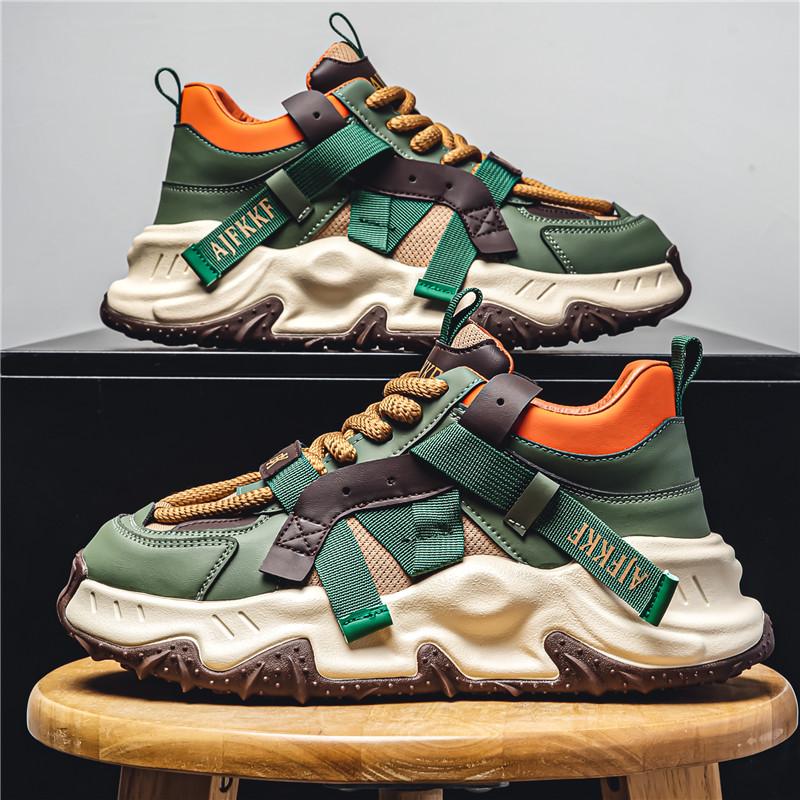 Модные зеленые мужские повседневные кроссовки с толстой подошвой, дизайнерские высокие кроссовки, модные мужские туфли на платформе, дышащие массивные кроссовки