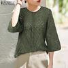 Женская летняя блузка с круглым вырезом и рукавом 3/4 из кружева Crochet в стиле пэчворк