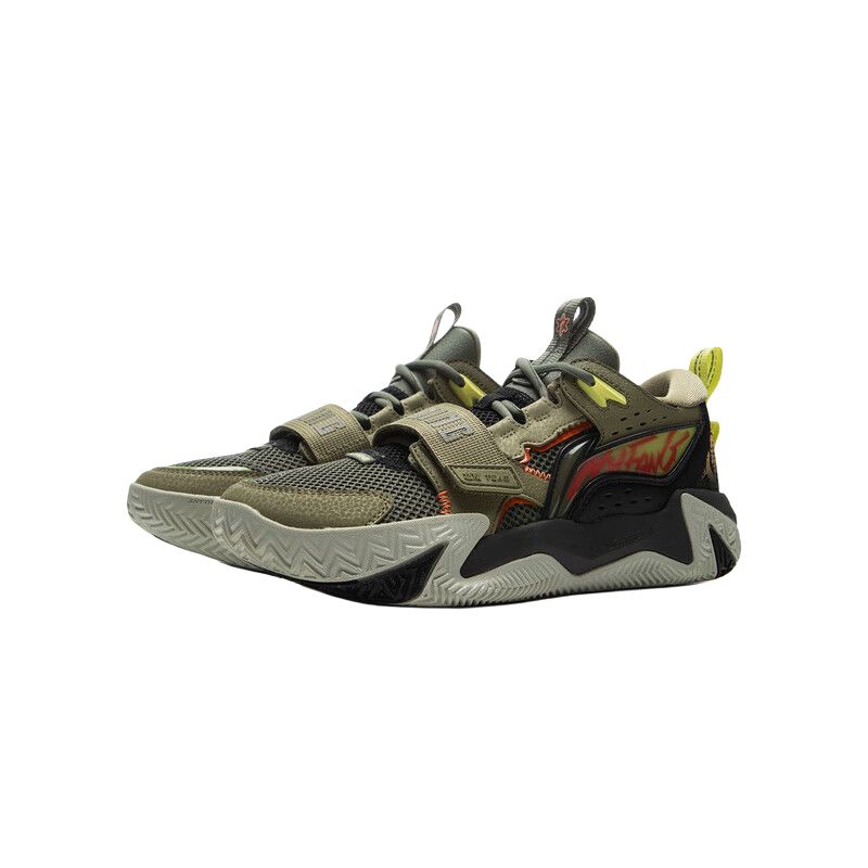 Li Ning Детские баскетбольные Angry Bloom Team Модный тренд Нескользящие Износостойкие Низкие баскетбольные кроссовки Детские кроссовки Черный Зеленый YKBV016-1