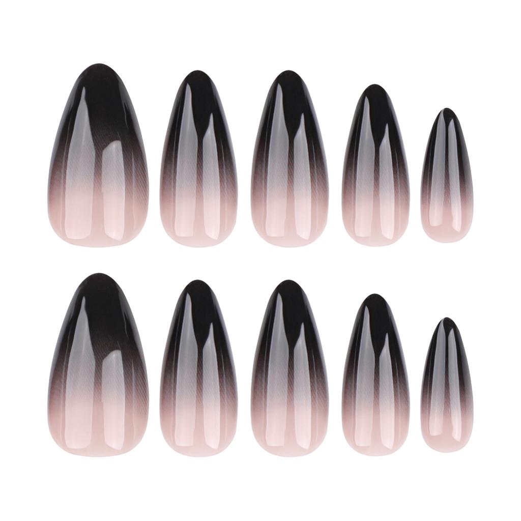 24 Pieces European and American Halloween Wear Nail Black French Gradual Change Manicure Short Almond Repeatable Nail Fake Nails